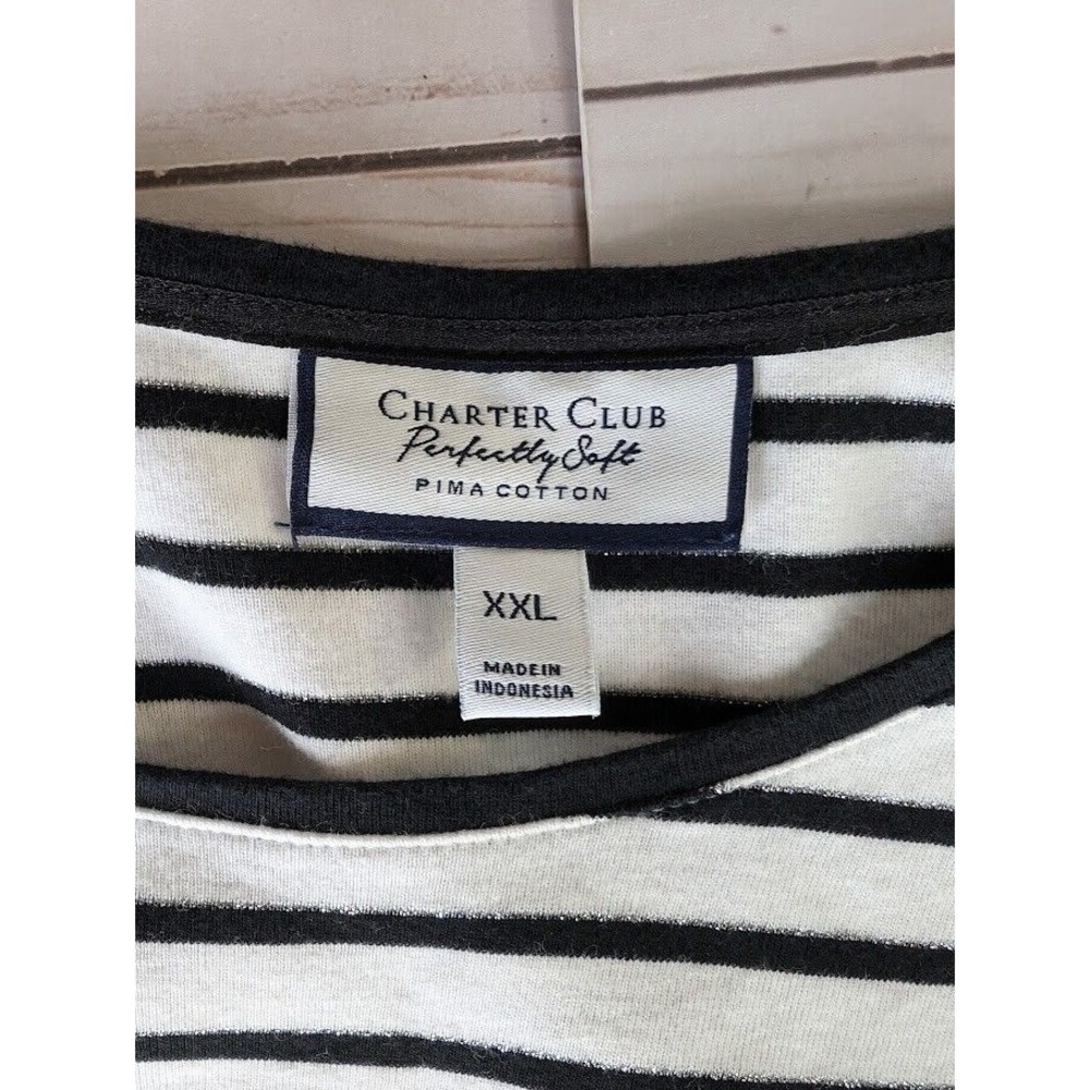 Charter Club Size XXL Black White Stripe Pima Cotton Long Sleeve Womens Top - Picture 2 of 8